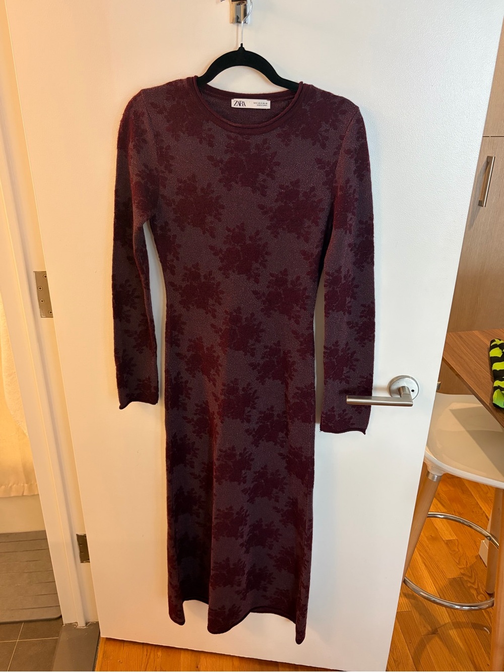 Zara Burgundy Floral Knit Maxi Dress